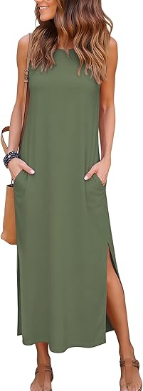 RUMIA Women's Maxi Dresses Casual Summer Elegant Side Slit Dress with Pockets (S-XXL)