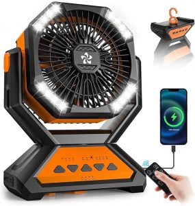 Rechargeable Fan Portable-Camping Fans for Tents, 20000mAh Battery Powered Fan Camping Lights with Remote Hook, 4 Timer/4 Speed,Oscillating 45°/90°, Suitable for Personal Office Desk Travel Beach BBQ
