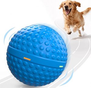 Smart Interactive Dog Balls, Durable Food-Grade Rubber Material, Automatic Moving, Bouncing, Rotating Toy with Light for Medium, Large Dogs, IPX7 Waterproof (Blue)