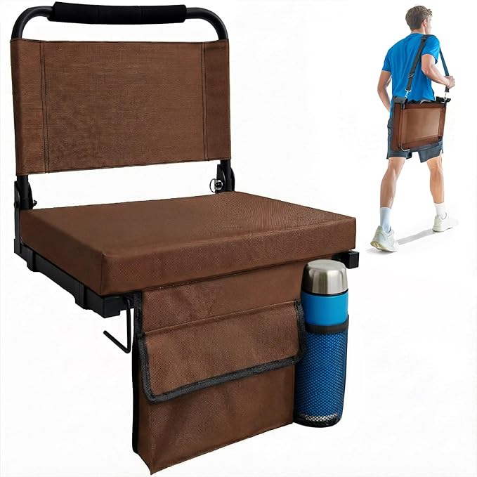 Stadium Seats for Bleachers with Back Support, Folding Bleacher Seat for Sports Games, Concerts Floor Sport Goods Stadium Seat with Cushion and Shoulder Strap, Perfect for Sports Events Outdoor