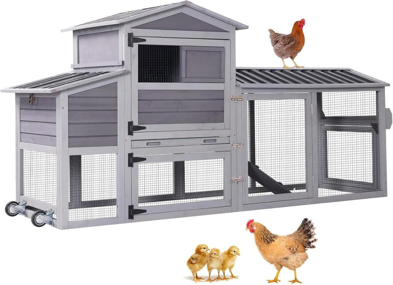 Aivituvin 80″ Outdoor Wooden Chicken Coop with Wheels