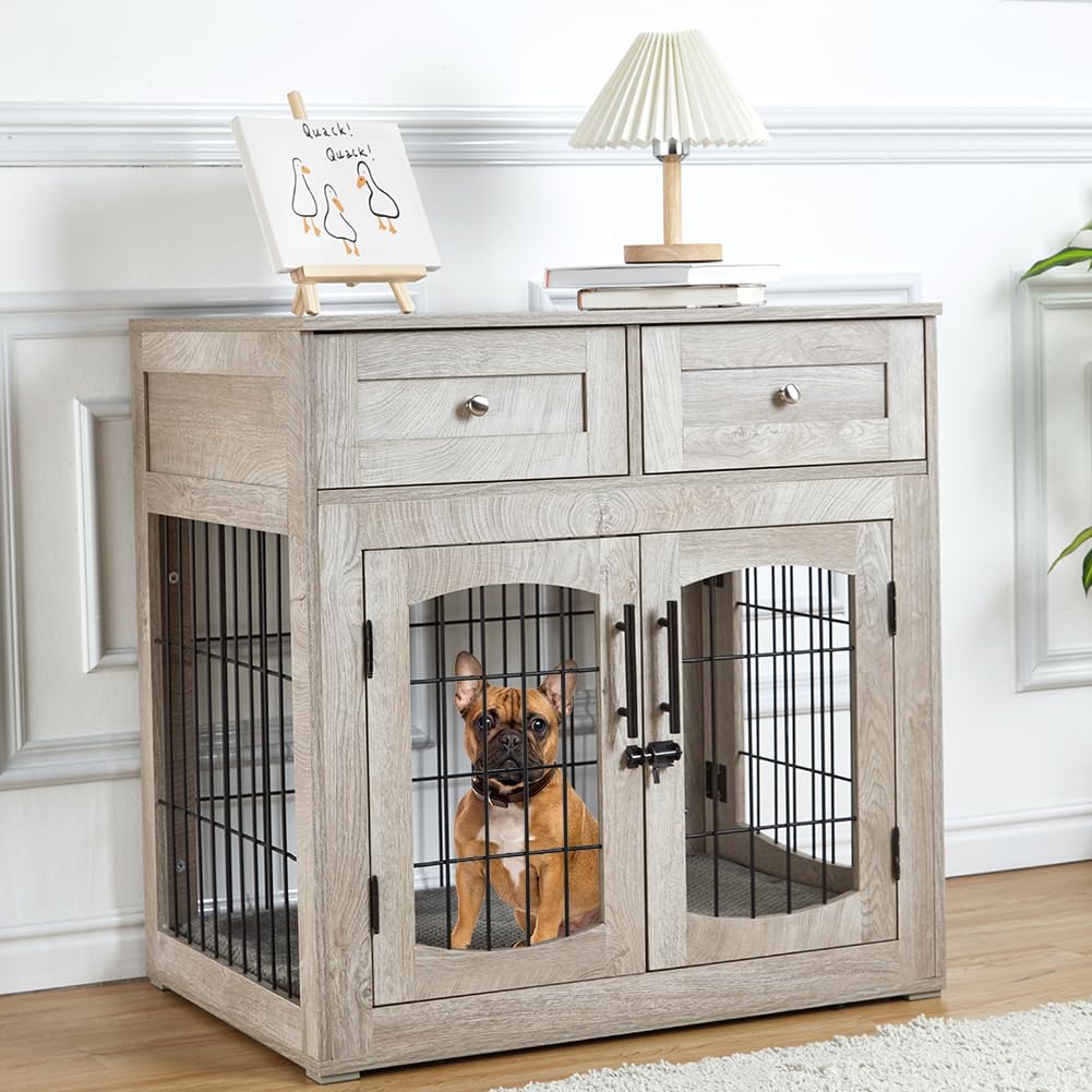 Garvee Dog Crate Furniture with Cushion & Storage Drawers
